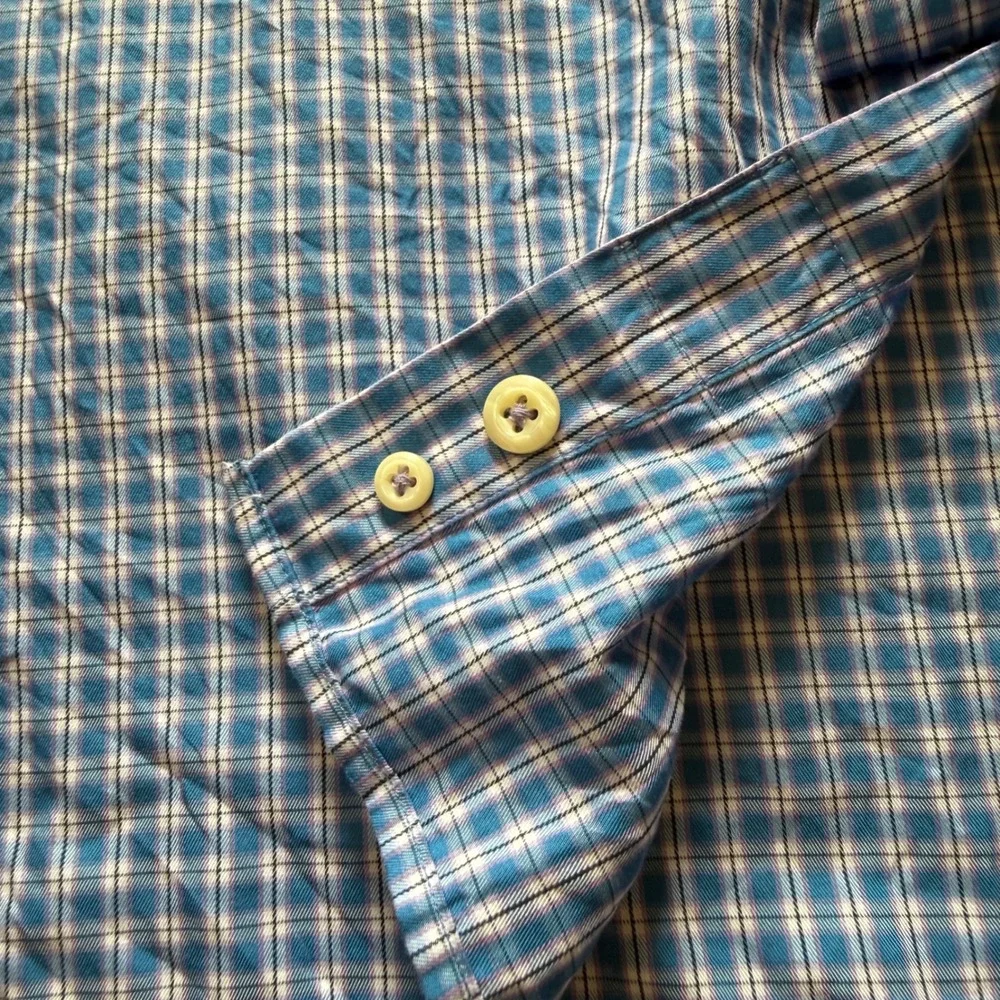 Peter Millar Crown Soft Mens XL Blue Plaid‎ Cotton Silk Button Down Shirt